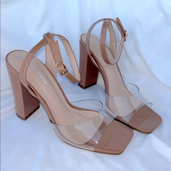 TOP Moda Tan & Clear/Pat Heels EMANI-1 - Picture 1 of 10